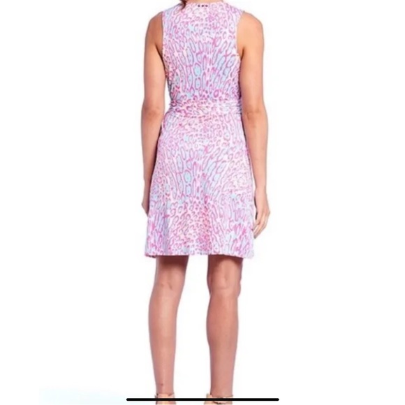 JB by Julie Brown Pink & Blue Lizzy Meow Leopard Print Wrap Dress XS New W/Tags - Picture 2 of 16